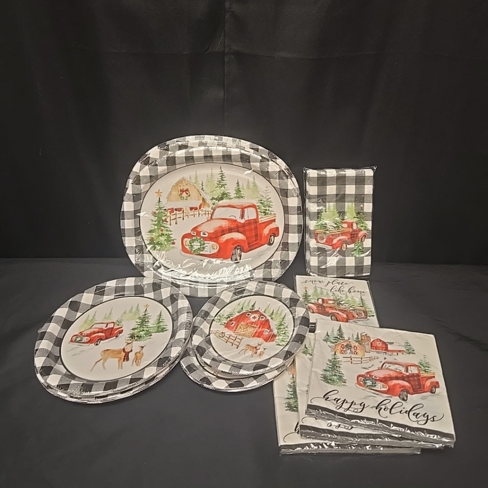 11 Piece Mixed Dinnerware Happy Holidays Lot Snow Place Like Home Truck Reindeer